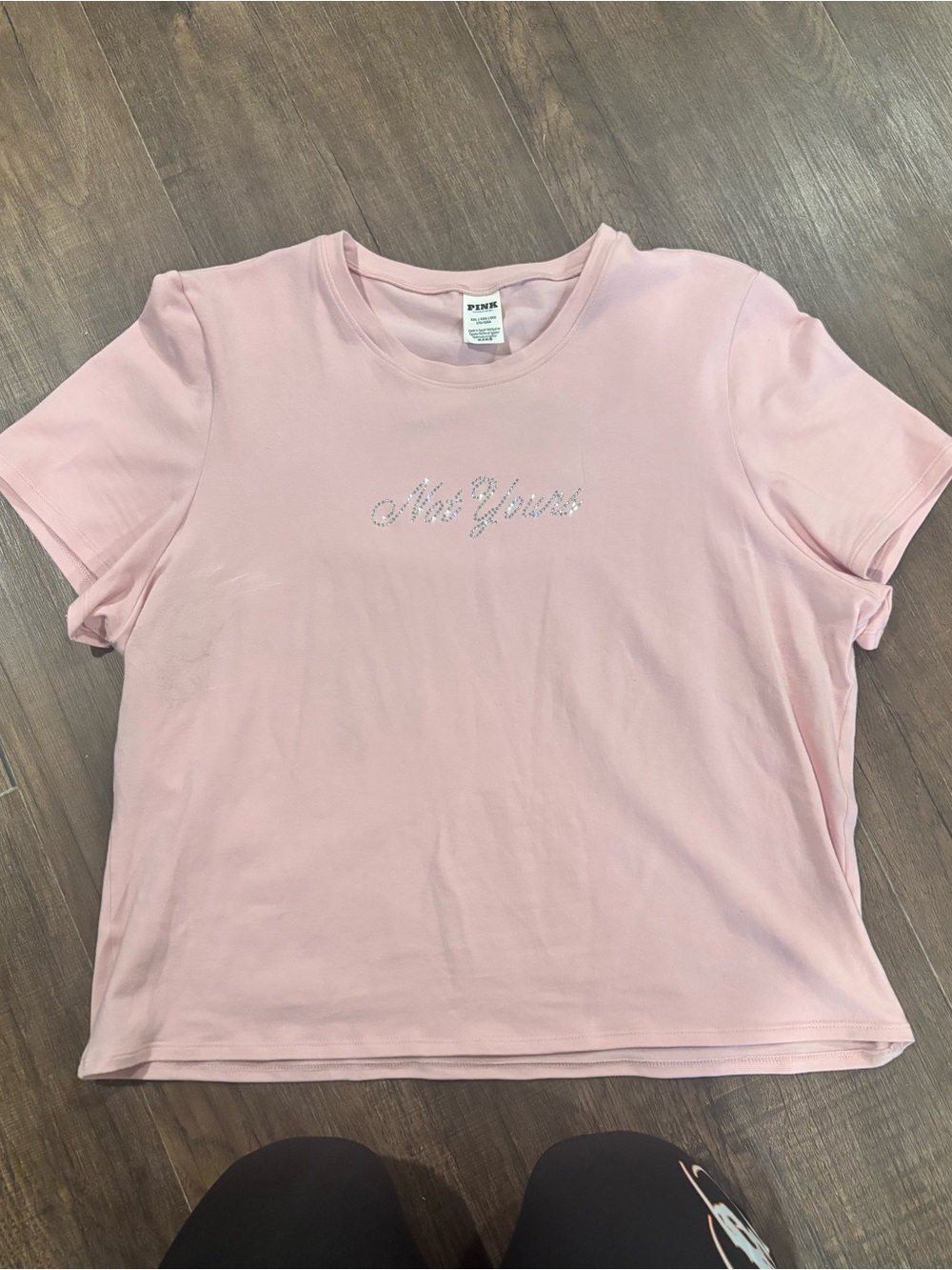 PINK Victoria's Secret Baby Tee Rhinestone Bling Logo “not Yours” Blush Pink XXL